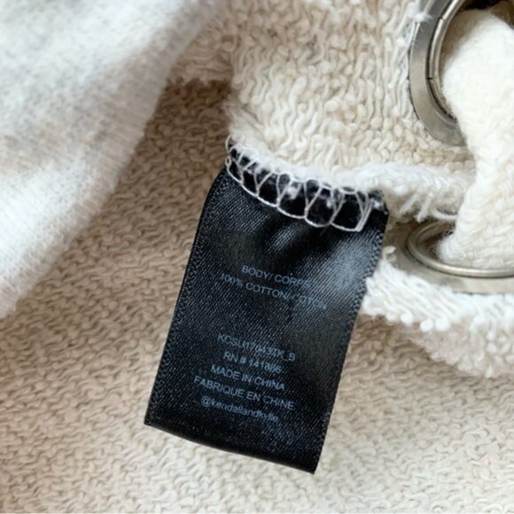 KENDALL & KYLIE Hoodie Sweatshirt Hoody Bell Sleeve Cropped Pullover Oatmeal - Picture 11 of 16